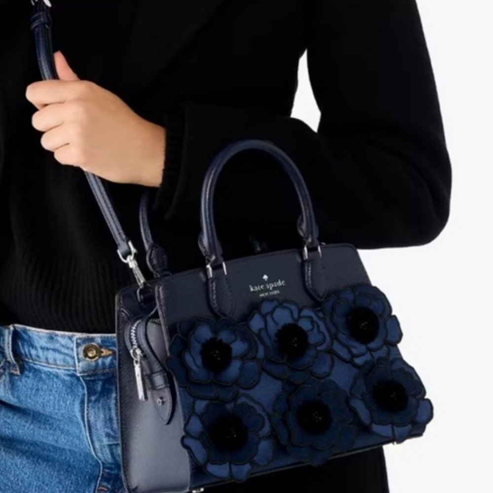💙🔹️ Kate Spade🔹️ Madison Embroidered Floral Small Satchel IN Blue [ Sold Out] - Picture 8 of 12